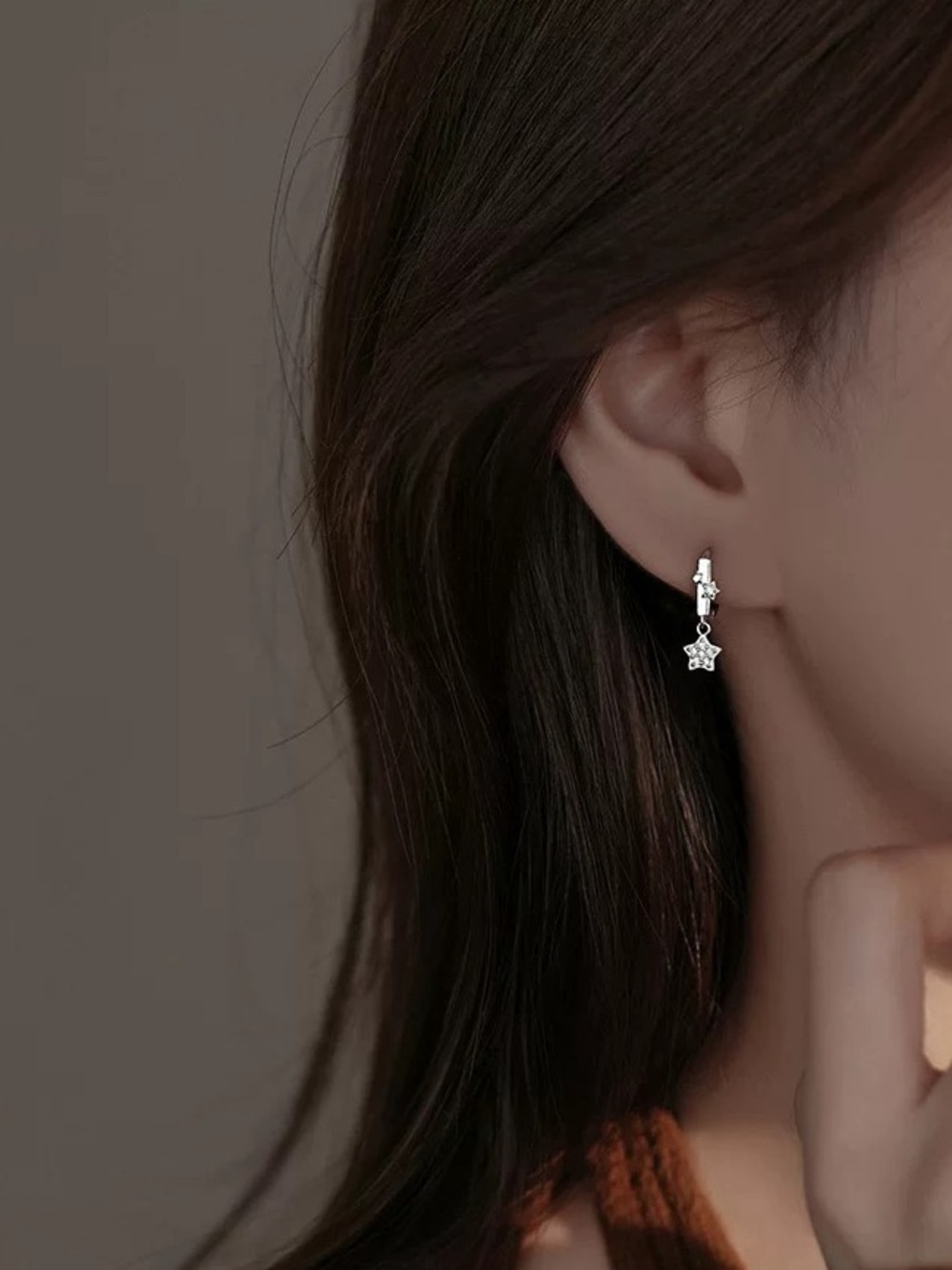 Vintage pt950 real white gold Huggies hoop stars